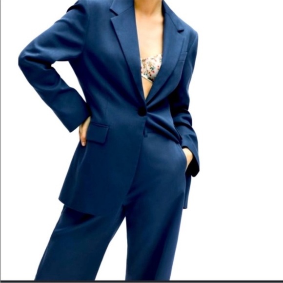 ZARA | NWT Womens Blazer Jacket Size M Blue Single Breasted Business 2922/040 - Picture 2 of 6